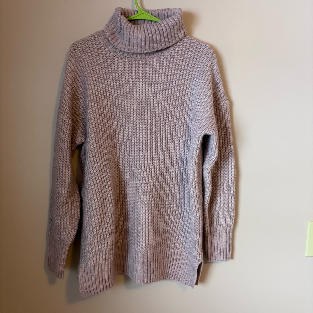 💙Nine West Pink Cowl Neck Sweater with Ribbed Knit Texture